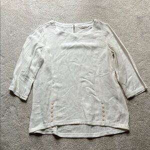 Soft Surroundings Cream 3/4 Sleeve Relaxed Blouse‎